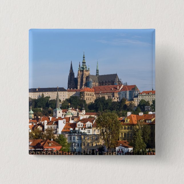 View of old town and Prague castle, Czech Republic 2 Inch Square Button (Front)