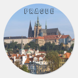 View of old town and Prague castle, Czech Republic Classic Round Sticker