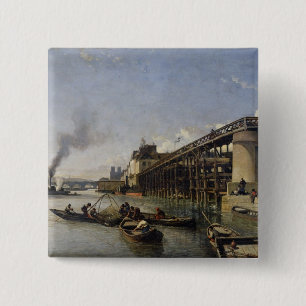 View of Paris, the Seine or l'Estacade, 1853 2 Inch Square Button