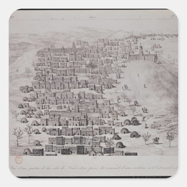 View of part of the town of Timbuktu from a hill Square Sticker (Front)