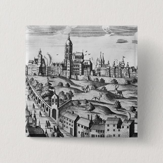View of Prague showing the Imperial Palace and the 2 Inch Square Button (Front)