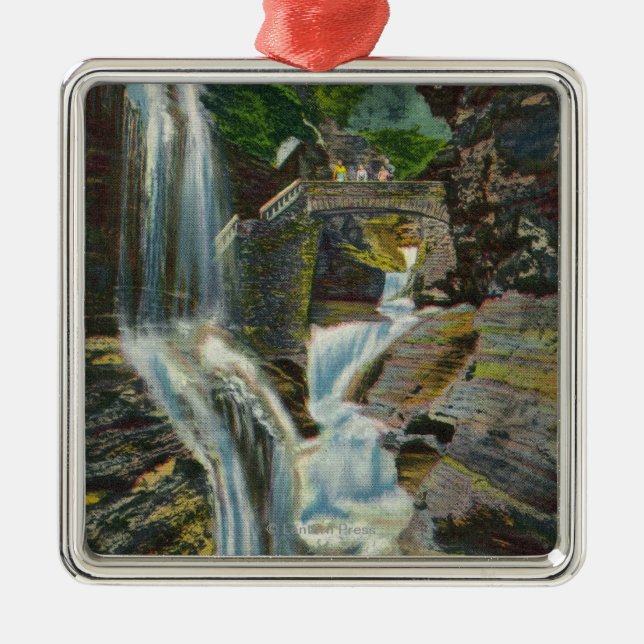 View of Rainbow Falls and Bridge Metal Ornament (Front)