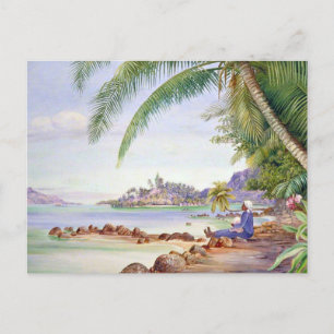 View of Round Island, painting by Marianne North, Postcard