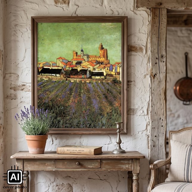 View of Saintes Maries by Vincent van Gogh Poster (View of Saintes-Maries by Vincent van Gogh is a vintage fine art post impressionism painting.)