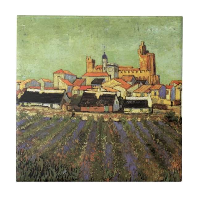 View of Saintes Maries by Vincent van Gogh Tile (Front)