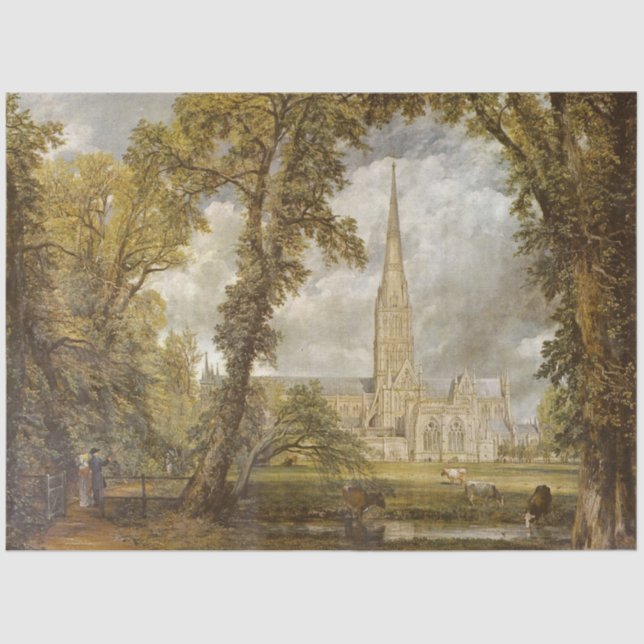 View of Salisbury Cathedral (by John Constable) Tissue Paper (Front)