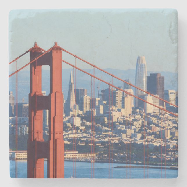 View of San Francisco Through Golden Gate Bridge Stone Coaster (Front)