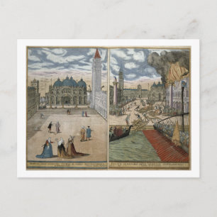 View of San Marco, and the Palazzo Ducale on fire, Postcard