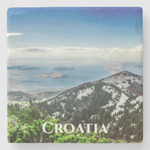 View of sea from mountains stone coaster