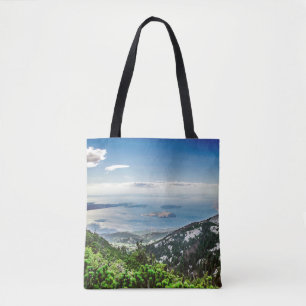 View of sea from mountains tote bag