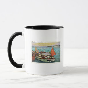 View of Sea Gulls and Ships at the Wharf Mug