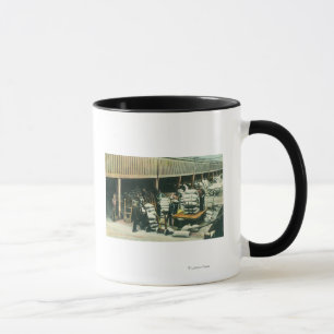 View of Ship Yard Workers Shipping Wheat Mug