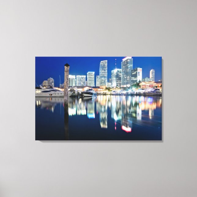 View of skyline with reflection in water, Miami Canvas Print (Front)