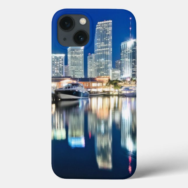 View of skyline with reflection in water, Miami Case-Mate iPhone Case (Back)