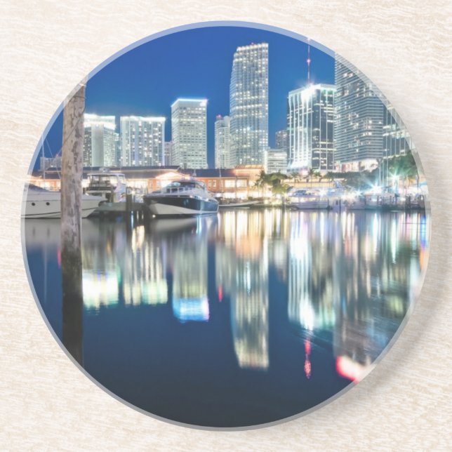 View of skyline with reflection in water, Miami Coaster (Front)