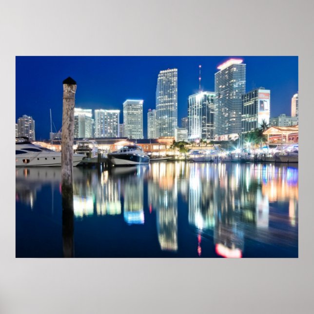 View of skyline with reflection in water, Miami Poster (Front)