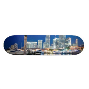 View of skyline with reflection in water, Miami Skateboard