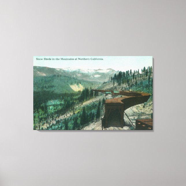 View of Snow Sheds over Train Tracks in Mountain Canvas Print (Front)