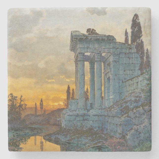 View of Southern Italy with Ancient Roman Ruins Stone Coaster (Front)