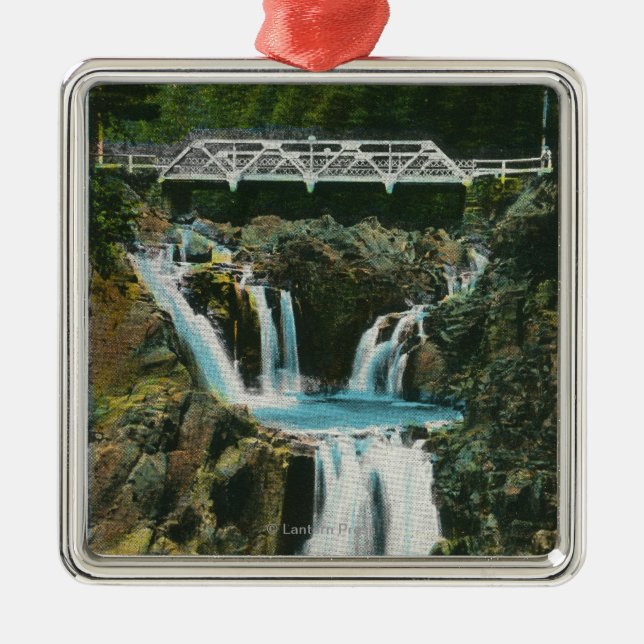 View of Split Rock Falls and Bridge Metal Ornament (Front)