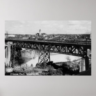 View of Spokane Falls and Bridge Poster