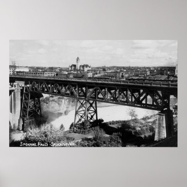 View of Spokane Falls and Bridge Poster (Front)