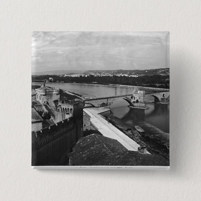 View of St. Benezet Bridge 2 Inch Square Button (Front)