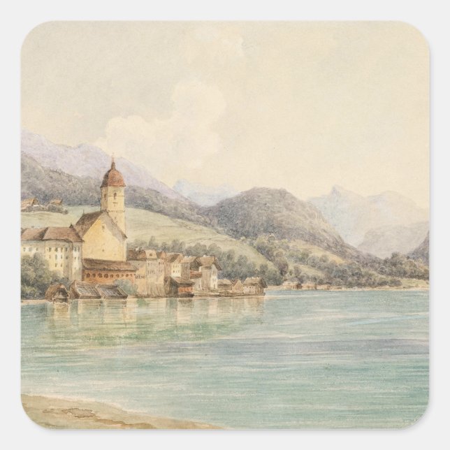 View of St. Wolfgang on Lake Wolfgang Carl Lafite Square Sticker (Front)