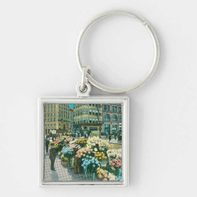 View of Street Flower Venders Keychain (Front)