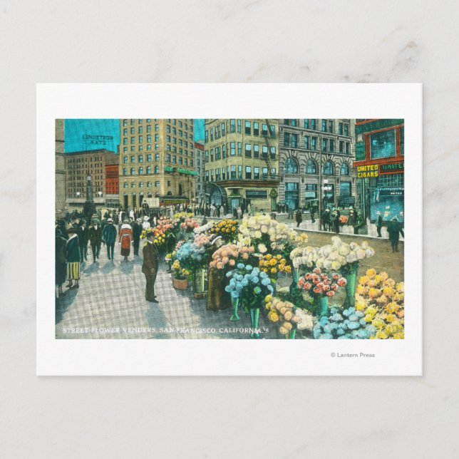 View of Street Flower Venders Postcard (Front)
