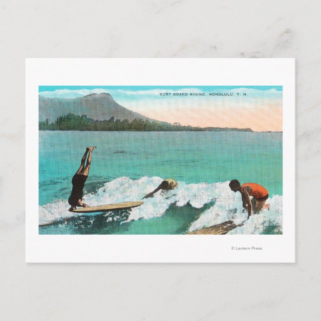 View of Surfers Board Riding, One Taking a Postcard (Front)