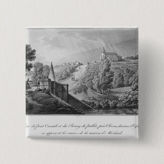 View of the Cacault bridge and village of 2 Inch Square Button (Front)