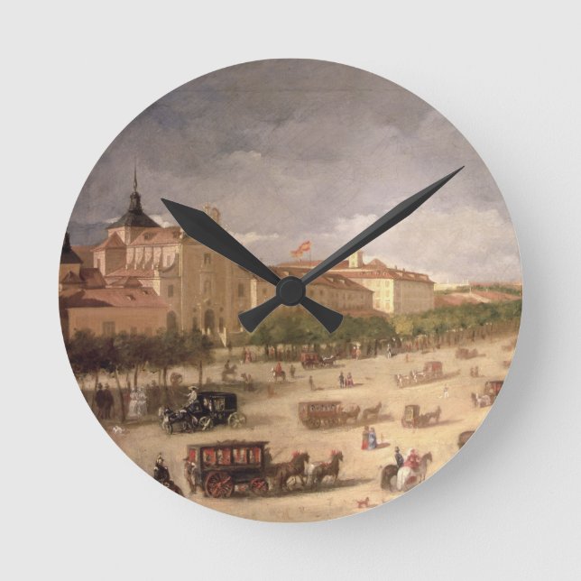 View of the Calle de Alcala, Madrid (oil on canvas Round Clock (Front)