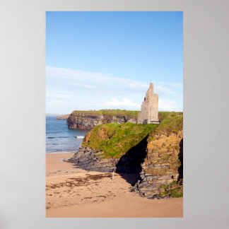 view of the castle beach and cliffs in Ballybunion Poster
