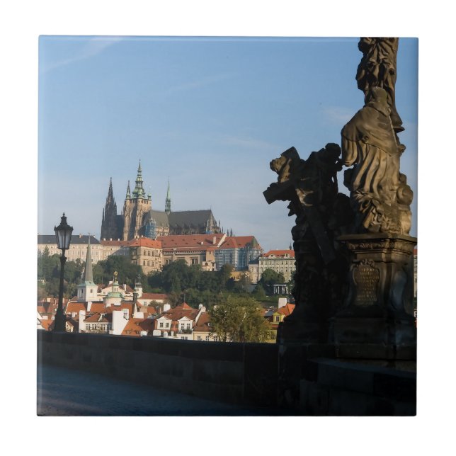 View of the Castle from Charles bridge in Prague Tile (Front)