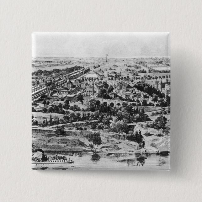 View of the Centennial Exposition 2 Inch Square Button (Front)