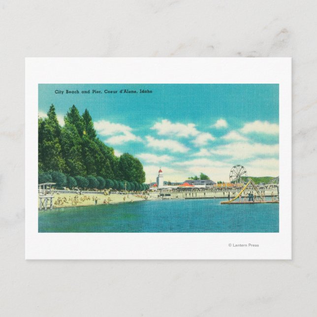 View of the City Beach and Pier Postcard (Front)