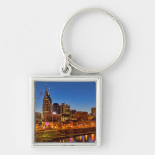View of the city skyline at dusk keychain