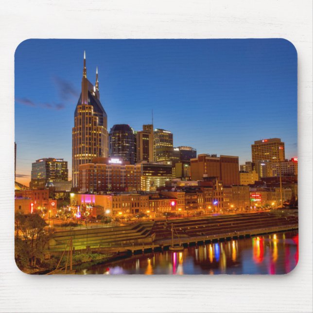 View of the city skyline at dusk mouse pad (Front)