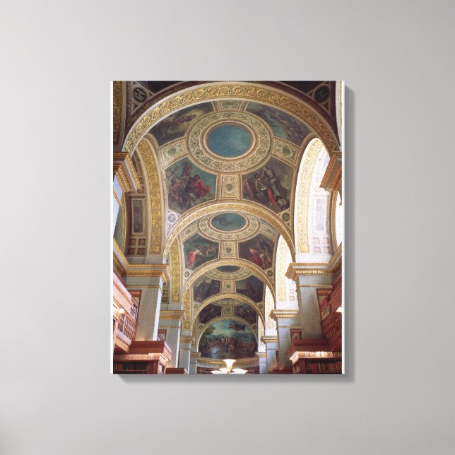 View of the coffered Library ceiling with gilded s Canvas Print (Front)