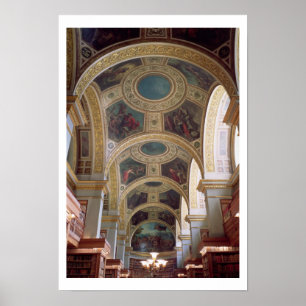 View of the coffered Library ceiling with gilded s Poster