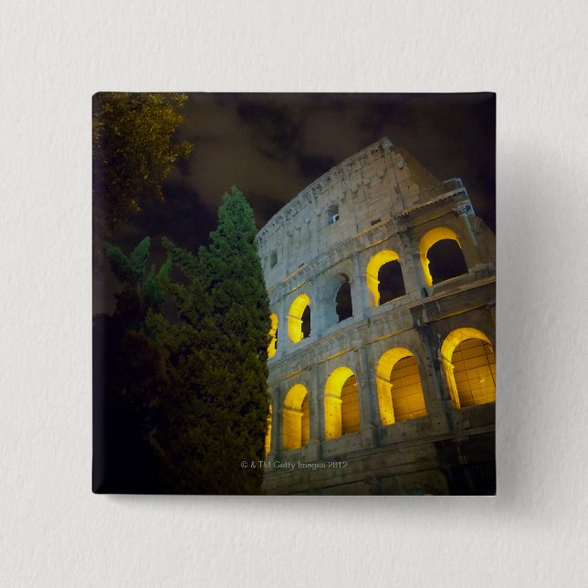 View of the Coloseum in Rome at night 2 Inch Square Button (Front)
