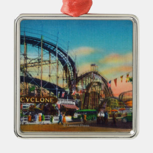 View of the Cyclone Rollercoaster # 1 Metal Ornament