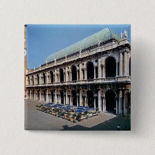 View of the facade of the Basilica Palladiana 2 Inch Square Button