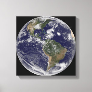 View of the full Earth and four storm systems Canvas Print