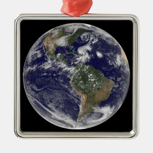 View of the full Earth and four storm systems Metal Ornament (Front)