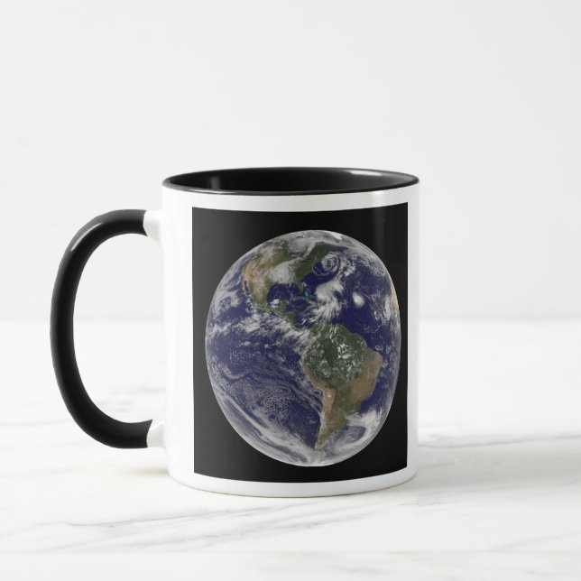 View of the full Earth and four storm systems Mug (Left)