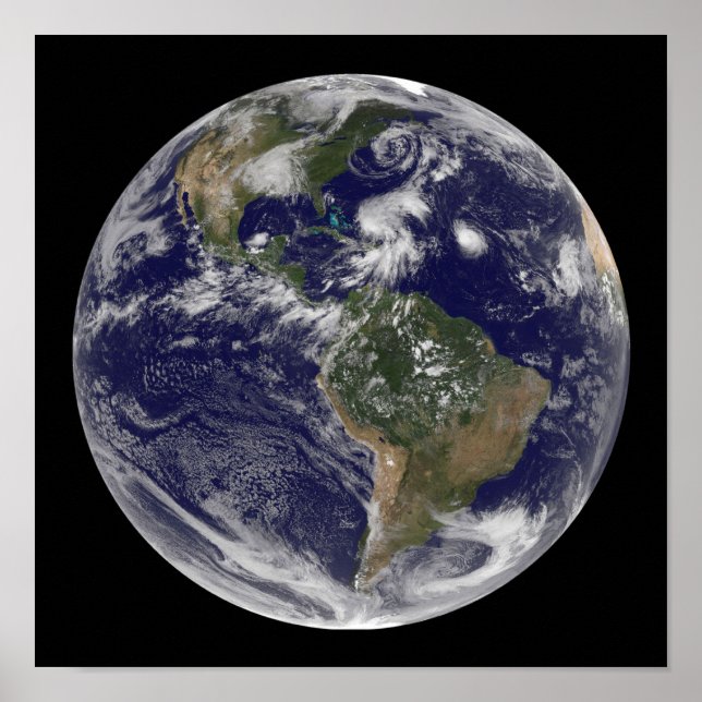 View of the full Earth and four storm systems Poster (Front)