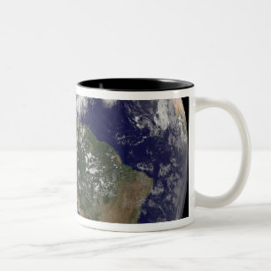 View of the full Earth and four storm systems Two-Tone Coffee Mug
