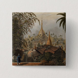 View of the Great Dagon Pagoda and Adjacent Scener 2 Inch Square Button